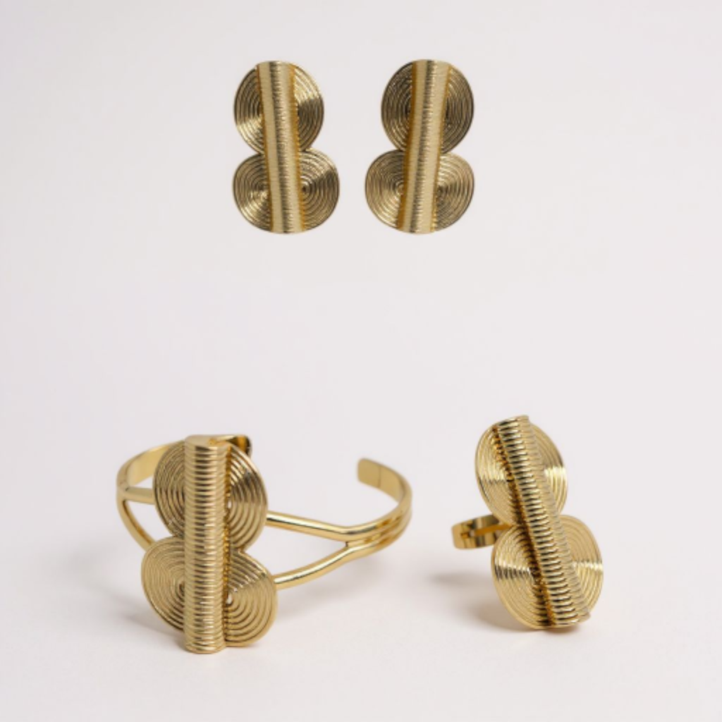 Boucles d'oreille + bague + bracelet