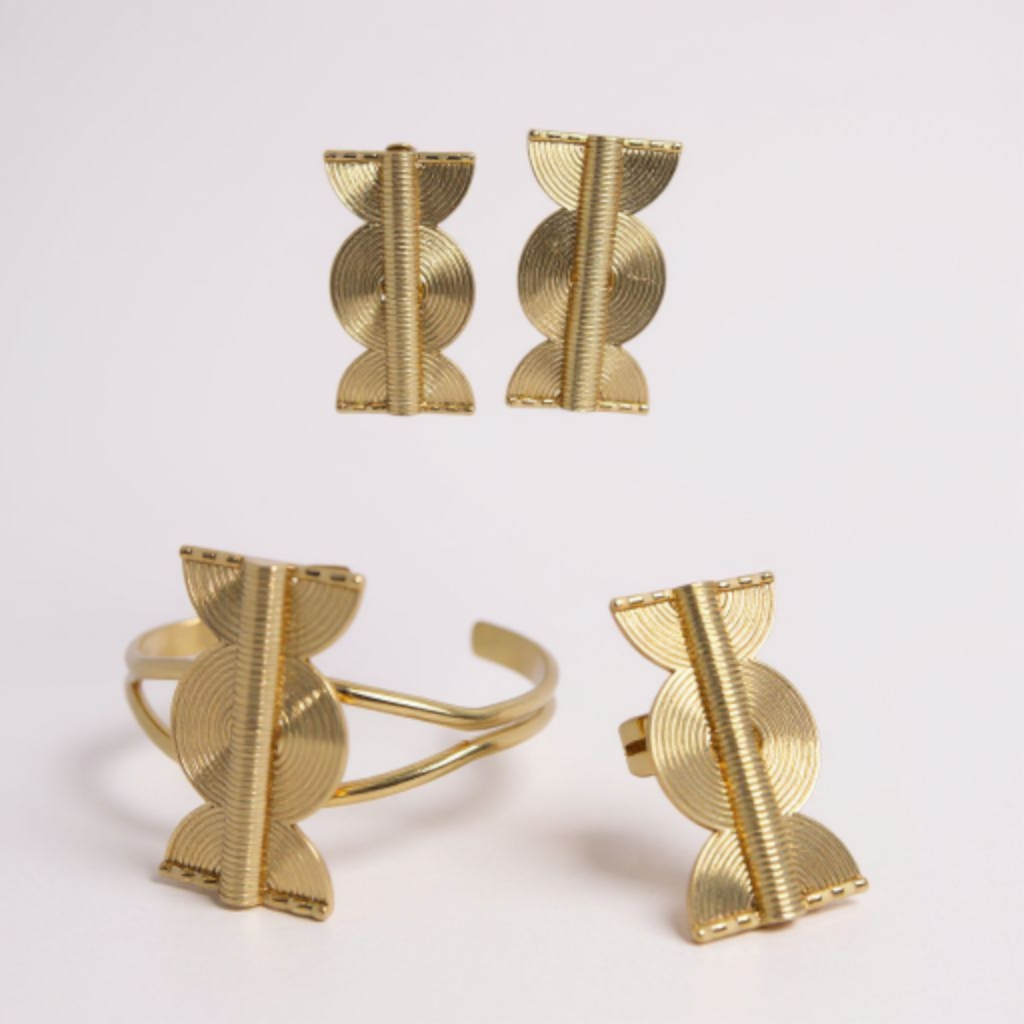 Boucles d'oreille + bague + bracelet